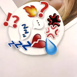 Kawaii 10-Piece Acrylic Hair Clips Set - Cute Emotion Expression Accessories with Sweat, Angry, Fire, Heart Designs - for Bangs, Side Hairpins