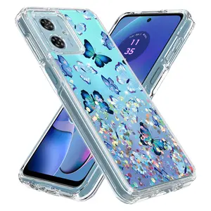 For Motorola Moto G 5G 2024 Transparent Glitter Graphics Design Hybrid Armor Cover Case - Durable Phone Accessories