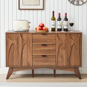 Giratree 47.2" Mid-Century Modern Buffet Cabinet with Storage, Sideboard with 3 Drawers and 2 Doors, Coffee Bar Cabinet for Living Room or Kitchen, Stylish Storage Cabinet for Home Organization