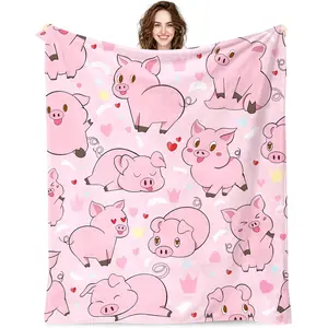 Pig Blanket, Pig Gifts for Women, Super Soft Funny Cute Cartoon Pink Pigs Stuff Throw Blanket Gifts for Girls Boys Kids Adults, Warm Cozy Fuzzy Plush Flannel Blankets for Couch Bedding