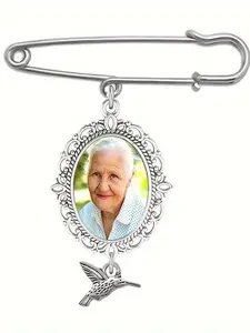 Personalized Graduation Decoration Memorial Ornament, DIY Moonstone Oval Glass Frame Pin Gem Base Holder, Wedding Photo Brooch Gift