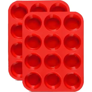 12 Cups Silicone Muffin Pan 2 Pack Nonstick BPA Free Baking Accessory for Muffin Cakes Bread Tart Cupcake Molds Ideal for Baking Enthusiasts