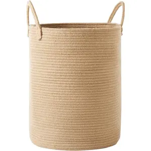 15Dx20H Inches Jute Woven Laundry Hamper Basket Wicker Rope Clothes Hamper Tall Rattan Blanket Basket in Living Room Bedroom 62L Large Capacity