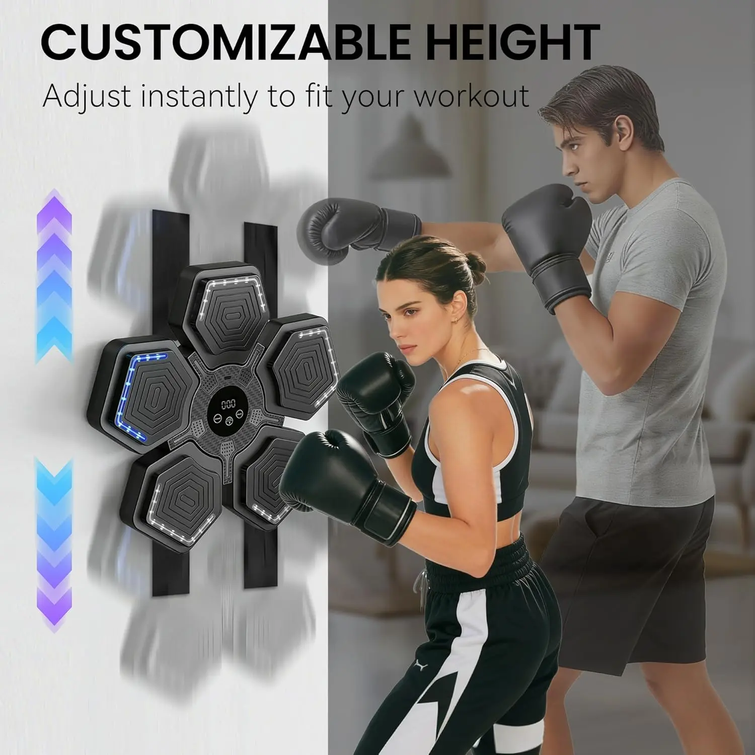 Wall-Mounted Music Boxing Machine, Smart Interactive Punching Pad with Bluetooth, LED Lights, and Adjustable Modes for Home Cardio Training and Stress Relief