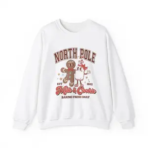 North Pole Milk & Cookie Sweatshirt, Cozy Holiday Crewneck, Festive Baking Apparel, Christmas Gift, Vintage Style Sweatshirt, Unisex Winter