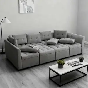Convertible Modular Sectional Sofa with Storage Seats & Movable Ottomans, 8-Seat U Shaped Sectional Couch w/Rivet Accents, Comfy Modular Couch for Living Room Furniture