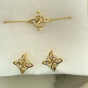 18k Gold Plated Nudo de Bruja Earrings & Bracelet Set Timeless Appeal Practicality