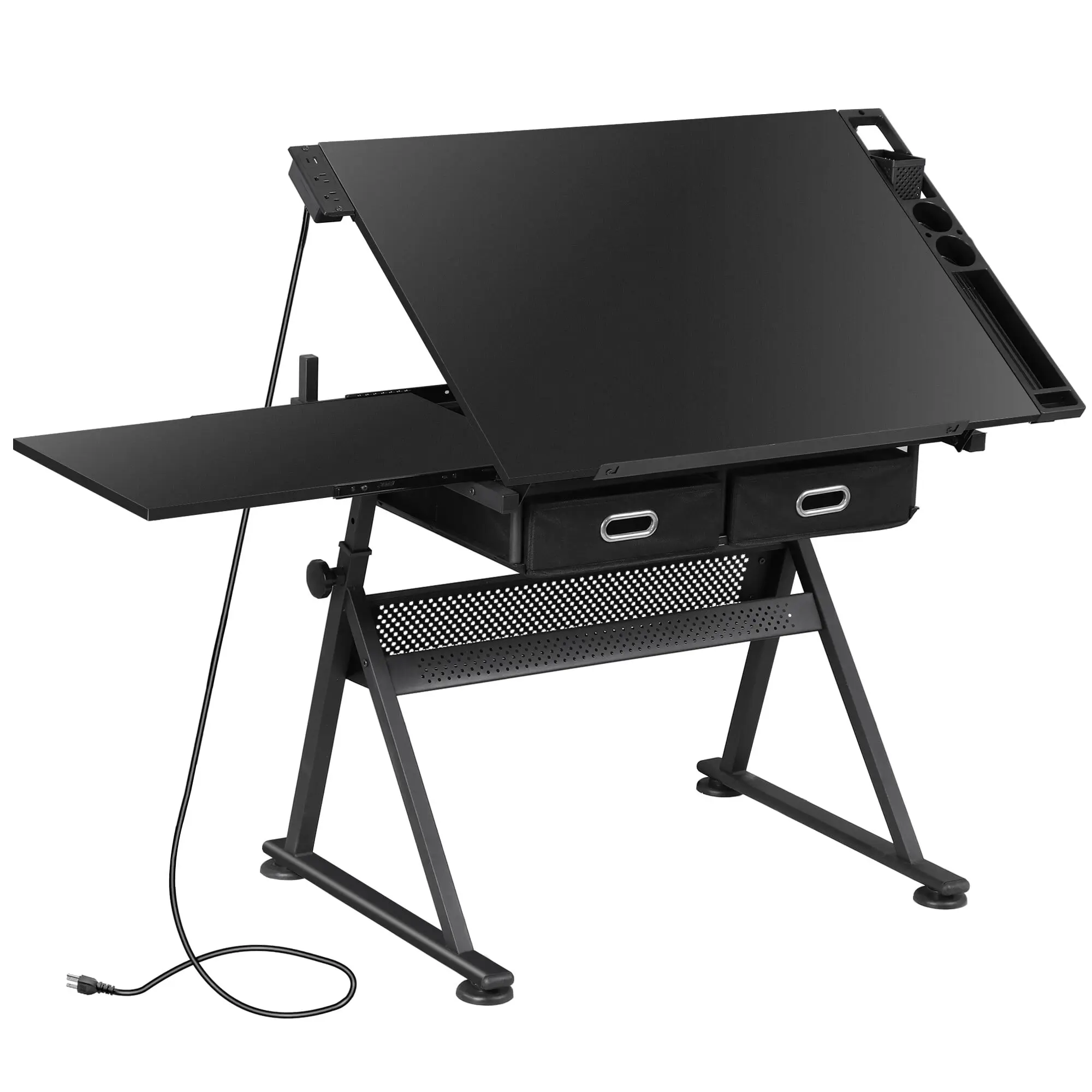 Ergonomic Home Office Computer Desk - Height & Angle Adjustable Tilt Drafting Drawing Desk for Artists, Sturdy Steel-Wood Construction, Storage Drawers, Black, Modern Office Furniture,back to school,back to school haul