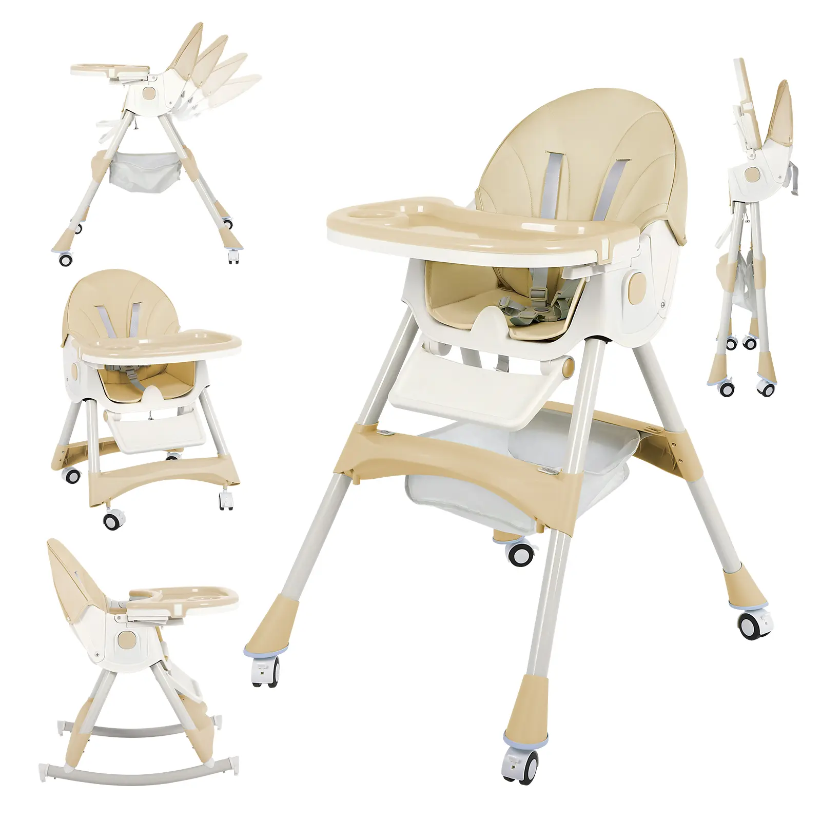 (With Wheels)High Chair For Children's,Multifunctional 3 in 1 Adjustable High Chair with Removable 3-Position Adjustable Tray, Stability Structure & 3-Point Safety Harness,Dining Room Furniture (With Wheels)High Chair For Children's,Multifunctional 3 in 1 Adjustable High Chair with Removable 3-Position Adjustable Tray, Stability Structure & 3-Point Safety Harness,Dining Room Furniture