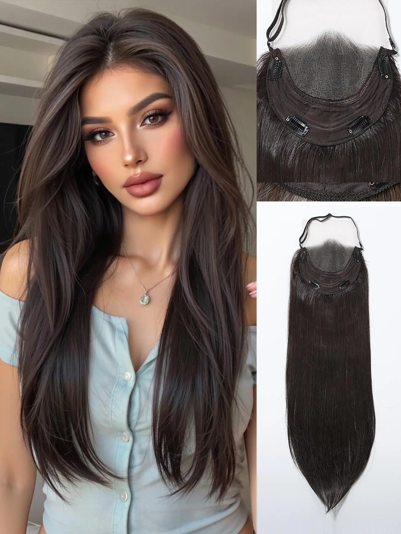 22 Inch Synthetic Hair Piece with Highlights, Synthetic Soft Hairpieces, Versatile Extensions for Natural Look, Easy Styling for Everyday and Special Occasions