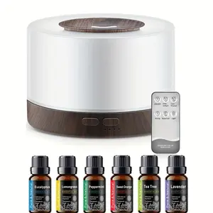 Aromatherapy Diffuser with 6 Essential Oils & LED Light - 16.9oz Large Capacity Ultrasonic Mist Humidifier with Remote Control for Relaxation & Ambiance