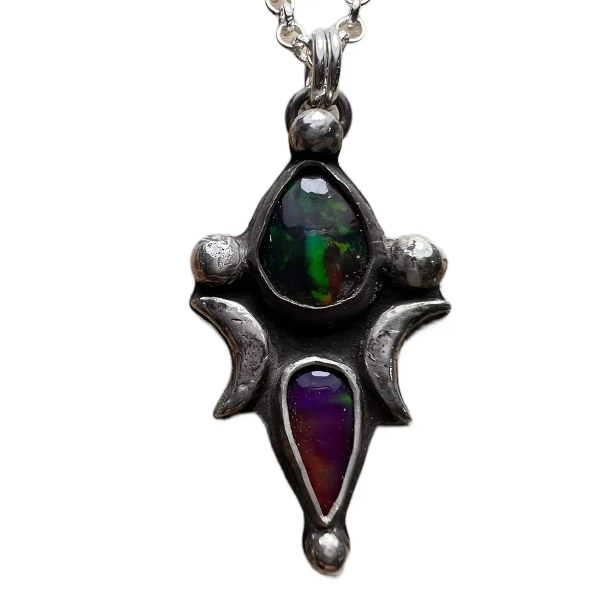 Black Opal Aurora Opal Duo Pendant for Women - Fashion Accessory