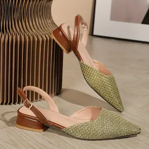 Qibusleen Women's Classic Pointed Toe Chunky Heels Shoes, 1.06-Inch Low Heels Women's Mules Shoes, Walking Shopping Summer Casual Dress Shoes Footwear Girl