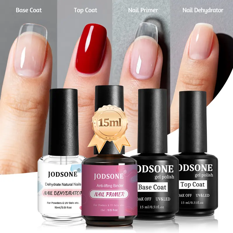 JODSONE New Upgrade Bottles of 15ml Base Top Coat Long Lasting and Easy to Apply Large Bottle, combination for uv light cure nail polish.