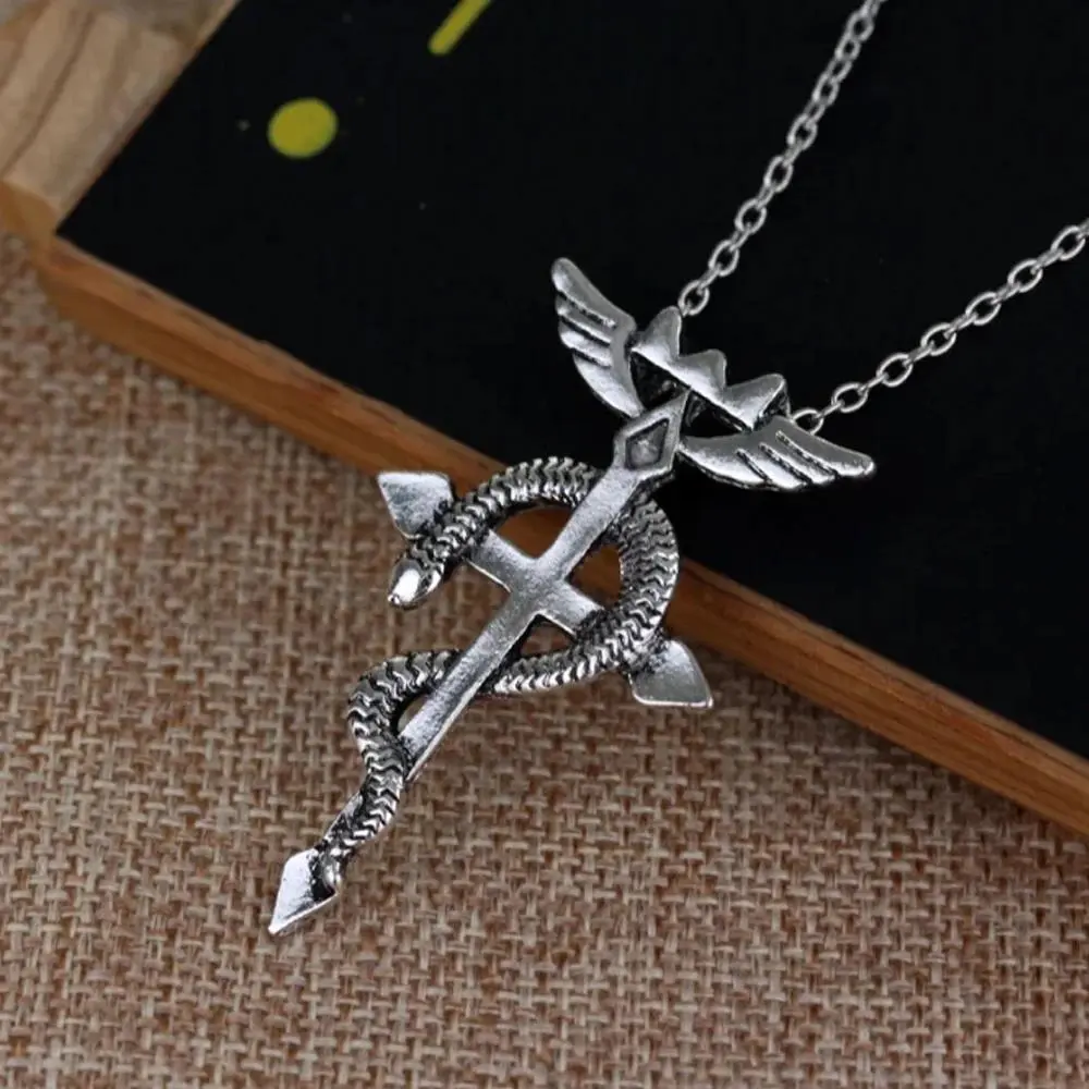 Fullmetal Alchemist Edward Elric Dragon Wing Cross Chain Pendant, Punk Style Anime Cosplay Necklace, Fashion Daily Wear Costume Jewelry Accessory, Dragon Wings, Anime Cosplay Necklaces, Black Cross Detail Necklaces