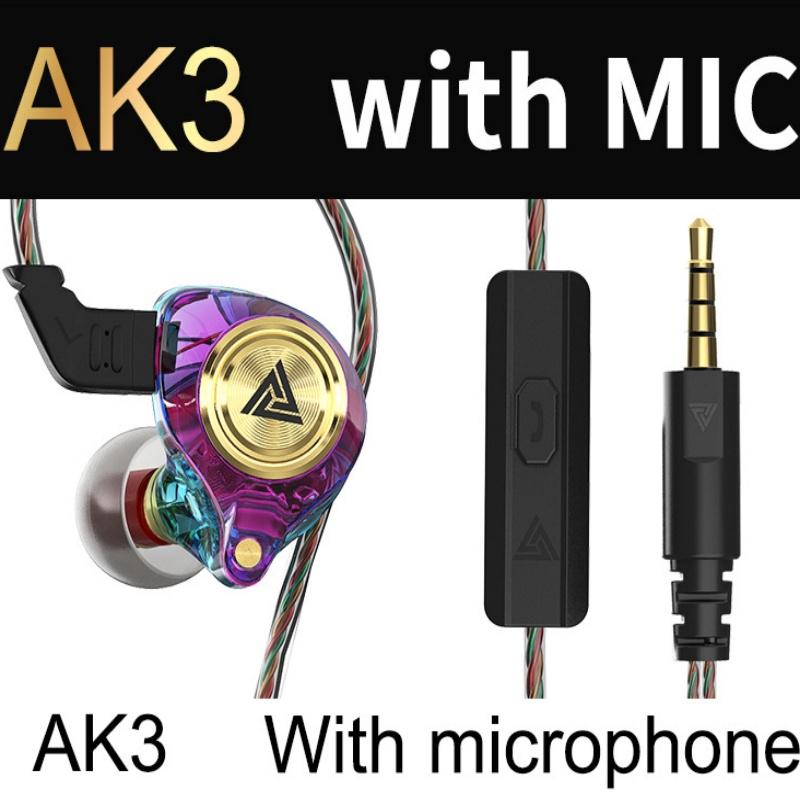 Wired Gaming Earbuds, QKZ Ak3 in Ear Monitors with MIC, Deep Bass Sound Wired Earbuds, HiFi in Ear Headphones with 1DD 3.5mm Dynamic Driver, IEM for Music Gaming Video Calling (Black/Clear/Purple/Green)
