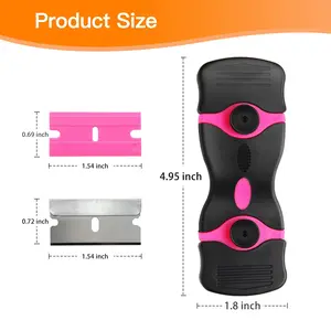 Pink Glass Scraper Tool, 2-in-1 Non-Scratch Surface Scraper for Oven Door, Windows, Ceramic Tile and Glass Cooktop, with 10 Plastic and 10 Metal Blades