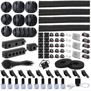 175pcs Complete Cable Management Organizer Kit, Cord Organizer, 3 Magnetic Cable Holders, 38 Self-Adhesive Cable Clips, Easy Installation for Home & Office