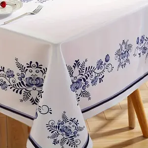 1 piece of rectangular tablecloth with blue and white porcelain patterns for festivals, kitchens, restaurants, picnics, and parties Picnic Table Cover