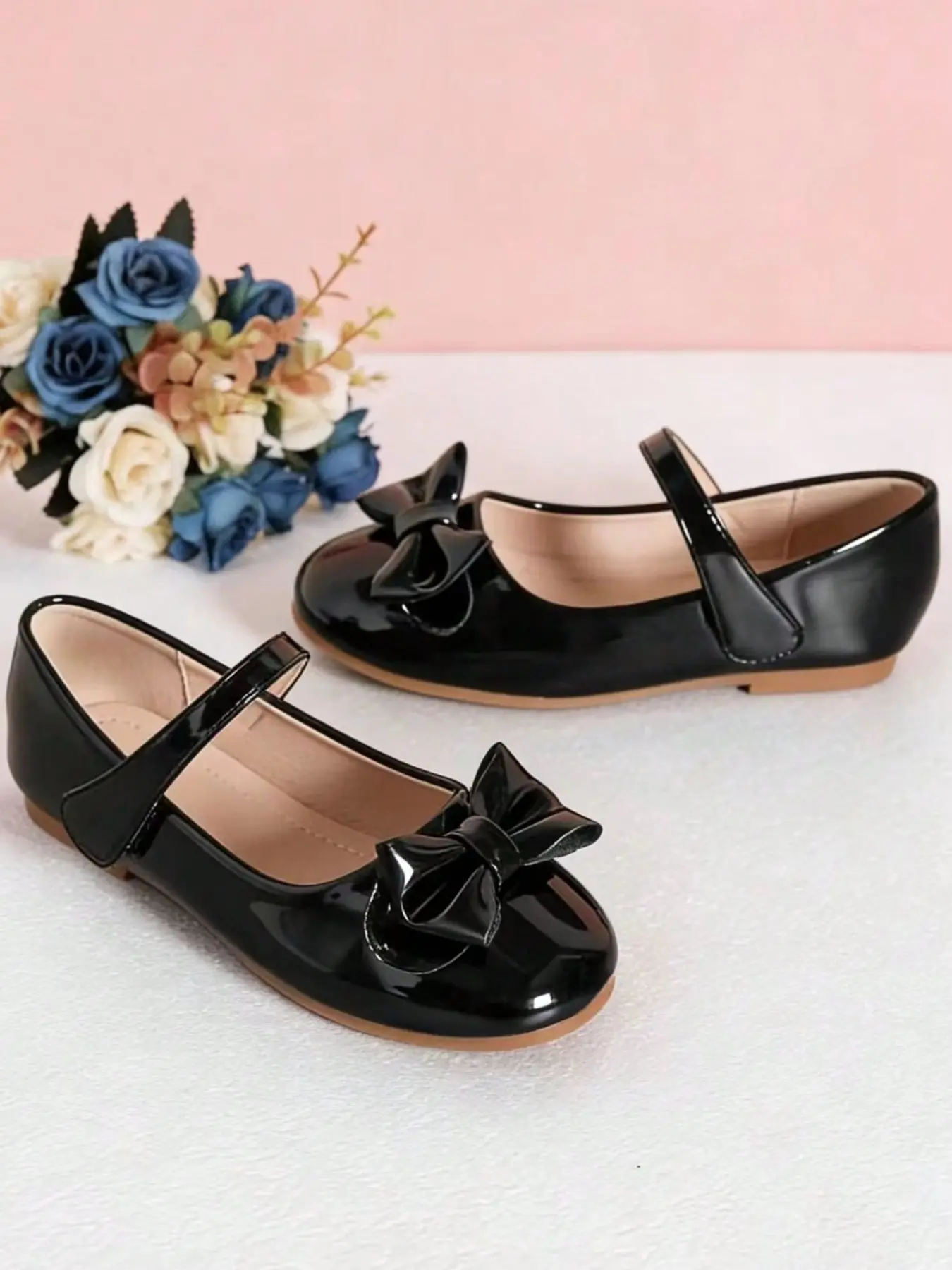 Girls' Flat Mary Jane Shoes with Bow, Buckle Closure, Comfortable Fashion, Perfect for Daily Wear, All Seasons, Mary Jane Flats