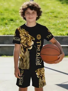 2PCS Kids Casual Sports Short Sleeve & Shorts Set, Soft & Comfortable, Summer Outdoor Wear For Boys