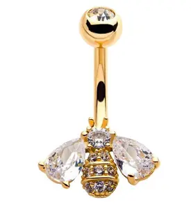 Gold PVD Bumble Bee CZ Belly Ring