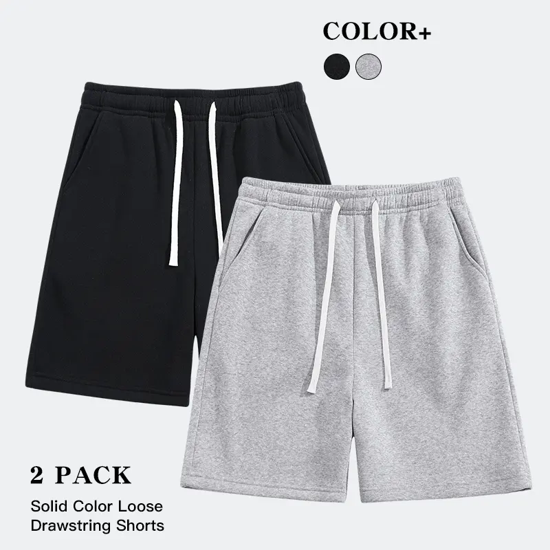 Men Women 2 Counts Plain Loose Drawstring Knee Sweat Shorts Wide High Elastic Waist Lightweight Casual Bermuda Cropped Pants For Office Casual Commute Morning Jogging Indoor Relax Weekend Short Trip