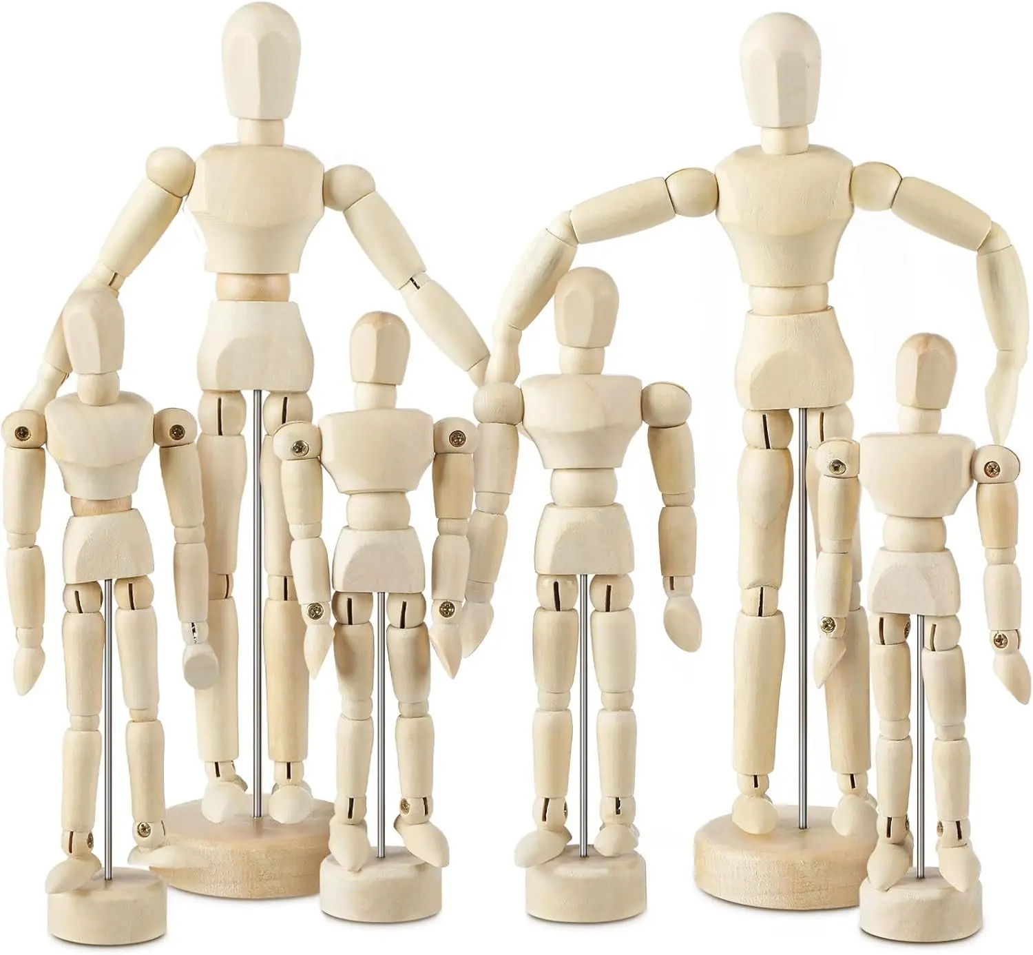 6 Pcs 8.5" 6" 5.5" Artist Wooden Manikin Flexible Body Joints Human Figure Wood Male Mannequin Puppet Model Doll Ornament Stand for Home Office Desk Decoration Sketching Drawing Painting