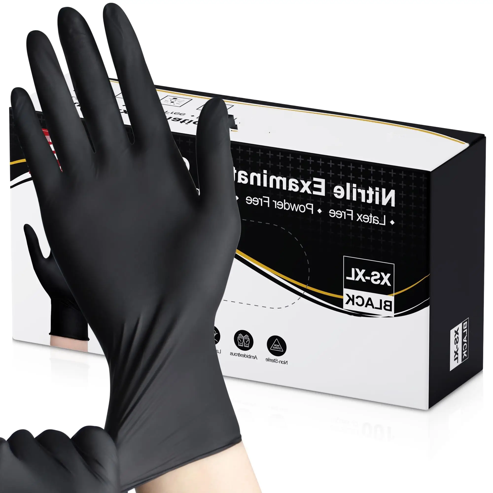 100PCS Nitrile Exam Gloves, Black Latex Free Powder Free Disposable Gloves for Medical, Cooking, Cleaning, and Food Prep