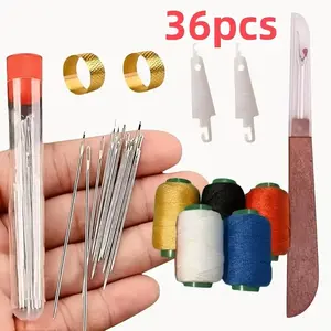 36 Piece Sewing Tool Set, Large Eye Steel Needles, Multi-Purpose Needle Kit, Beginner Sewing Workset, Professional DIY Enthusiasts