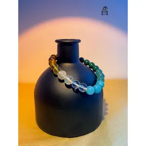 Natural Green Aventurine Yellow Crystal Malachite Tiger Eye Gradient Elastic Handmade Beads