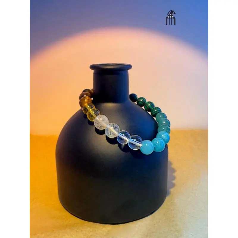 Natural Green Aventurine Yellow Crystal Malachite Tiger Eye Gradient Elastic Handmade Beads