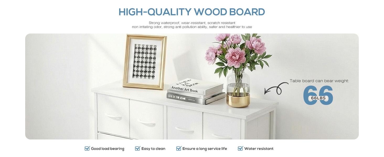 TV Stand, Dresser with 8 Fabric Drawers, Spacious Storage Tower for Closet, TV Stand with Wood Top and Mental Frame, Storage Unit for Living Rooms, Bedroom and Entryway