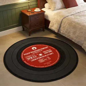 Round Vinyl Record Carpet, 2 Color Options, American Style Music Rug, Soft Plush Foot Pad, Living Room Bedroom Bedside Area Decor