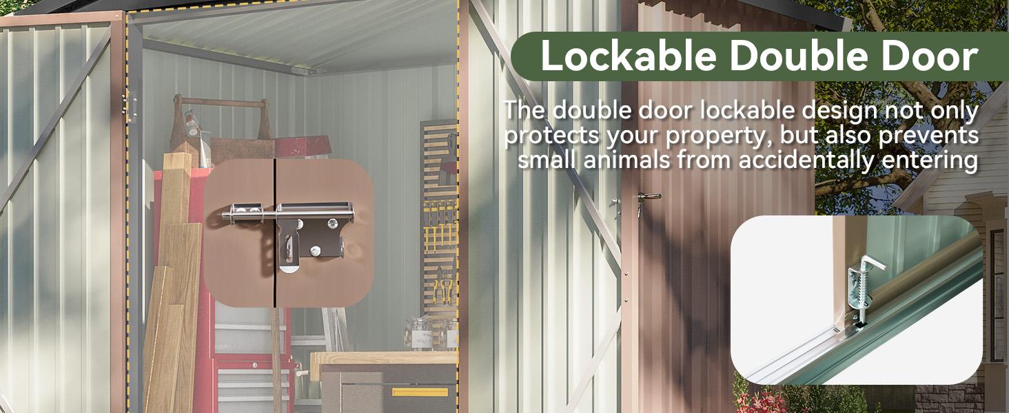 Aoxun 6x4FT Brown Galvanized Steel Outdoor Storage Shed - Reinforced Frame, Solid Panels, Sloping Roof, Lockable Door for Garden, Patio, Easy Setup