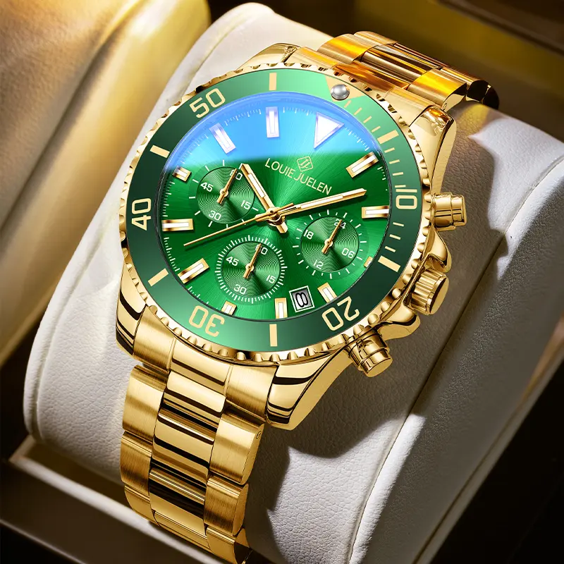 LOUIE JUELEN Green Ghost Series Men's Business Fashion Watch, 42mm Alloy Case, Scratch-Resistant Sapphire Crystal, Swiss Movement, Waterproof, Luminous Dial Glow, Precision Timing, Durable Watch for Business Occasions, Round Face