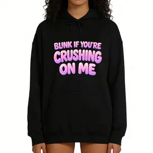 Women’s Everyday Wear Hoodie – Crew Neck, “Crush” Quote Print, 3D Bubble Letter Style