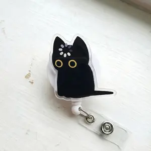 Black Cat Void Loading Badge Reel, Funny Cat Meme Retractable ID Holder, Cute Goth Nurse Badge Reel Gift