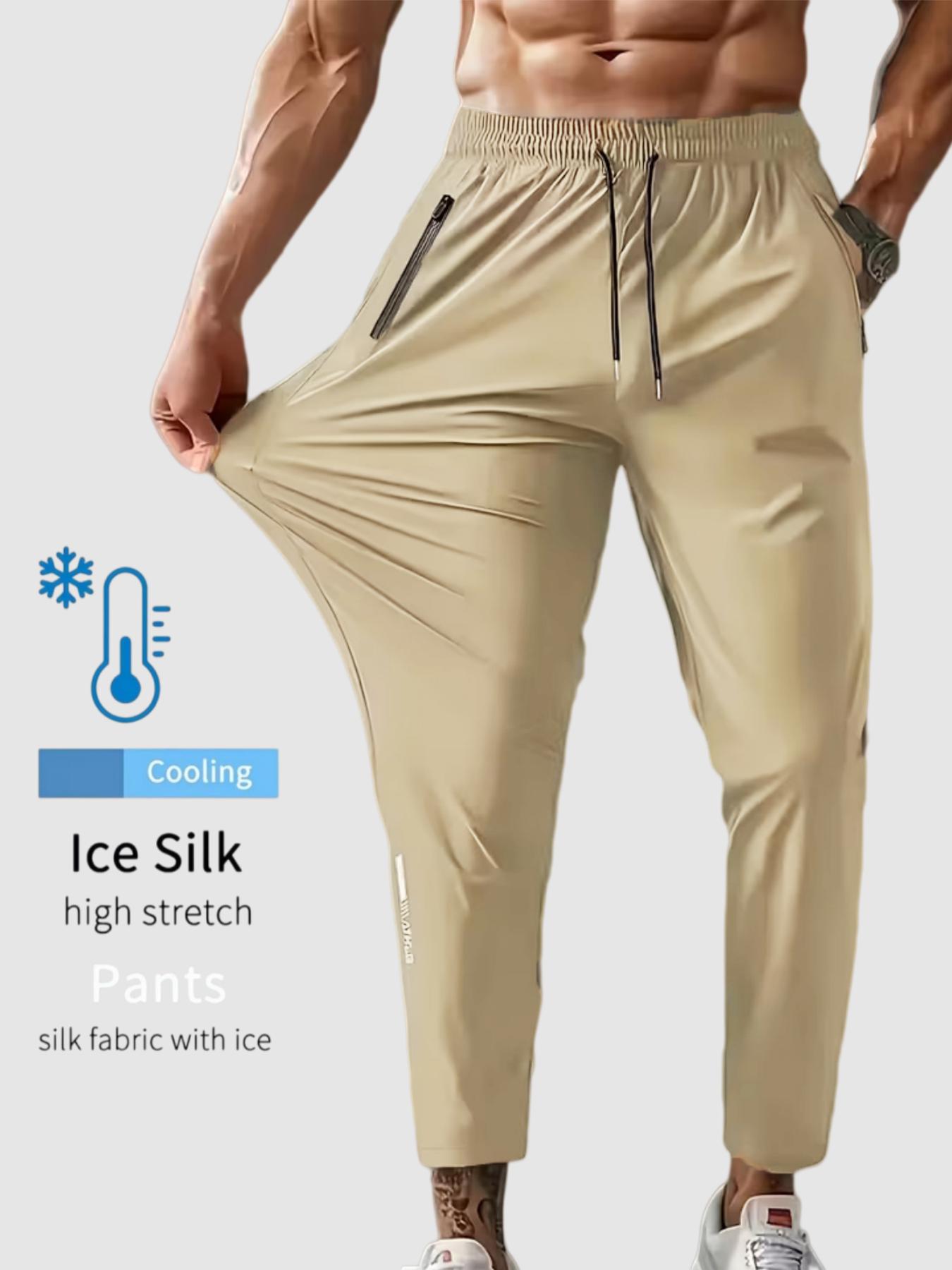 Men’s ice silk athletic pants — high stretch, quick-drying casual long pants for outdoor wear