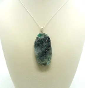Emerald Slab Pendant Necklace On Sterling Silver Italian 18 Inch Chain