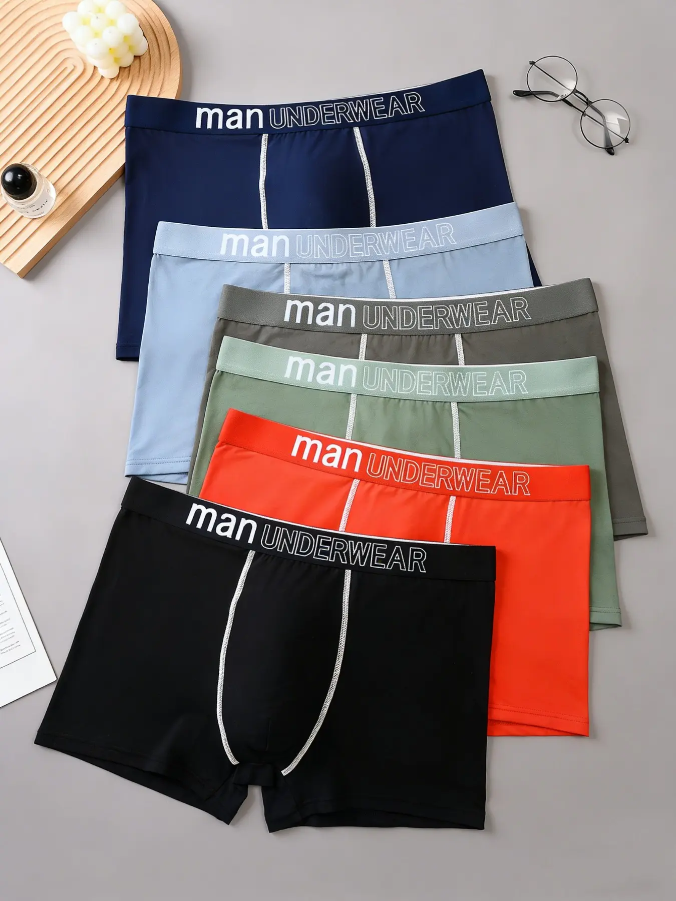Men's Underwear Set, Letter Boxer Briefs, Preppy Style Watercolor Pattern Comfortable Breathable Fabric Casual Fit Design, Trendy Men's Clothing Essentials