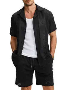 Men's Summer Street Fashion Casual Blouse Shirt Set, Loose-Fitting Short Sleeve Beachwear, Exaggerated Design Hawaiian Style