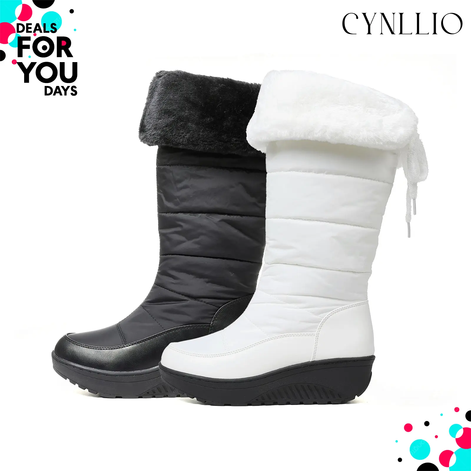 CYNLLIO Womens Winter Snow Boots Rounded Toe Thick Sole Lace Up Pull On Comfy Warm Plush Fur Lined Mid Calf Platform Boot Vacation Shopping Walk Outdoor Indoor Sports Skiing Snowmobiling Parties Nightclub Chilly Day Booty Shoes Deals For You Days