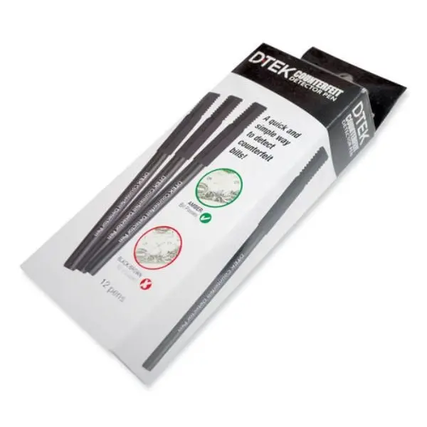 DTEK Counterfeit Detector Pen - Black, Pack of 12, for Authenticity Test on U.S. Bills