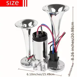 Universal 12V Loud Air Horn Set Dual Trumpet Design with Compressor, Zinc Alloy Chrome Plated Horn 130DB Volume, Fits Most Cars Trucks SUVs Motorcycles Boats Simple Installation Reliable Performance