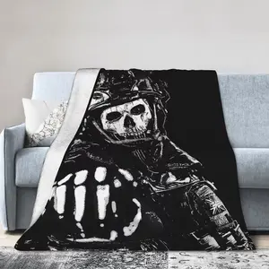 COD Ghost Reaper Custom Graphic Fleece Throw Blanket - Soft, Funny Digital Print with Skulls & Tactical Gear, Black & White Gaming Theme, All-Season Shawl, Durable Home Sofa Bed Cover for Napping, Custom Graphic Blankets