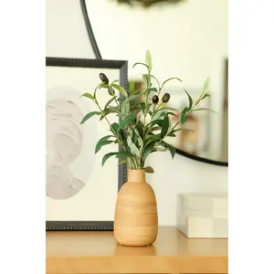 Mainstays 15” Artificial Olive in Wood Finish Ceramic Vase Made for Tabletops – 1.1 lbs