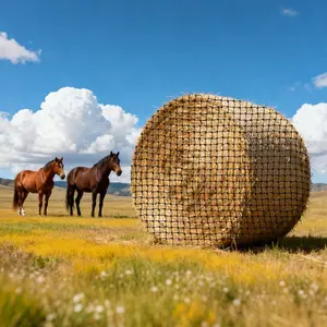 VEVOR Round Bale Hay Net, 4.92x 4.92x 4.92 ft, 1.75 inch Holes, PE Material, Reinforced Knotted Design, with Zip Ties, Needle Shuttle, and Repair Twine, Slow Feeder Round Bale Net for Horses