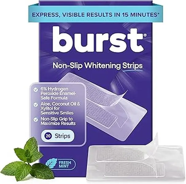 BURST Teeth Whitening Strips for Sensitive Teeth, No-Slip Grip, Dental White Strips Kit, 20 Strips, 10 Treatments, Visibly Whiter Teeth After One Use BURST Teeth Whitening Strips for Sensitive Teeth, No-Slip Grip, Dental White Strips Kit, 20 Strips, 10 Treatments, Visibly Whiter Teeth After One Use