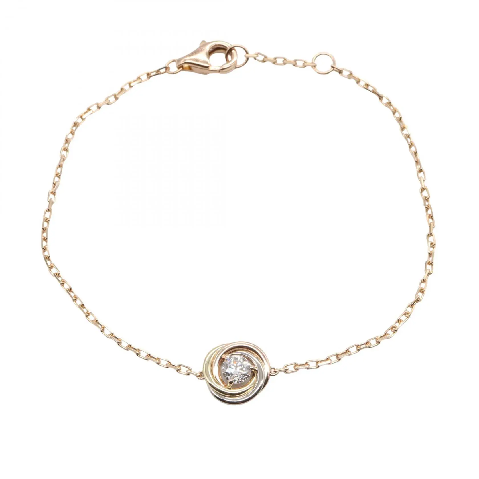 Pre-owned Cartier 18K Yellow Gold (Au750) Small Leather Goods Trinity Au750 Diamond Bracelet Size 15.5